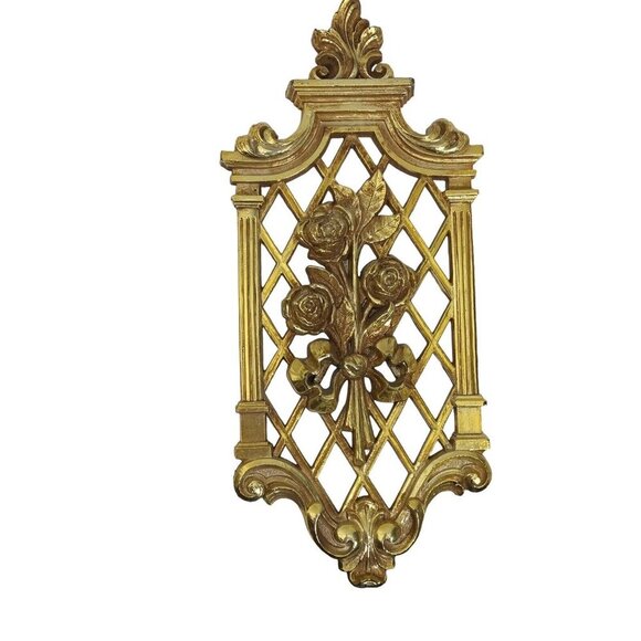 Vintage Wall Art Gold Colored Hard Plastic 13.5" Tall Set of 2 MCM Retro Home - Picture 3 of 5